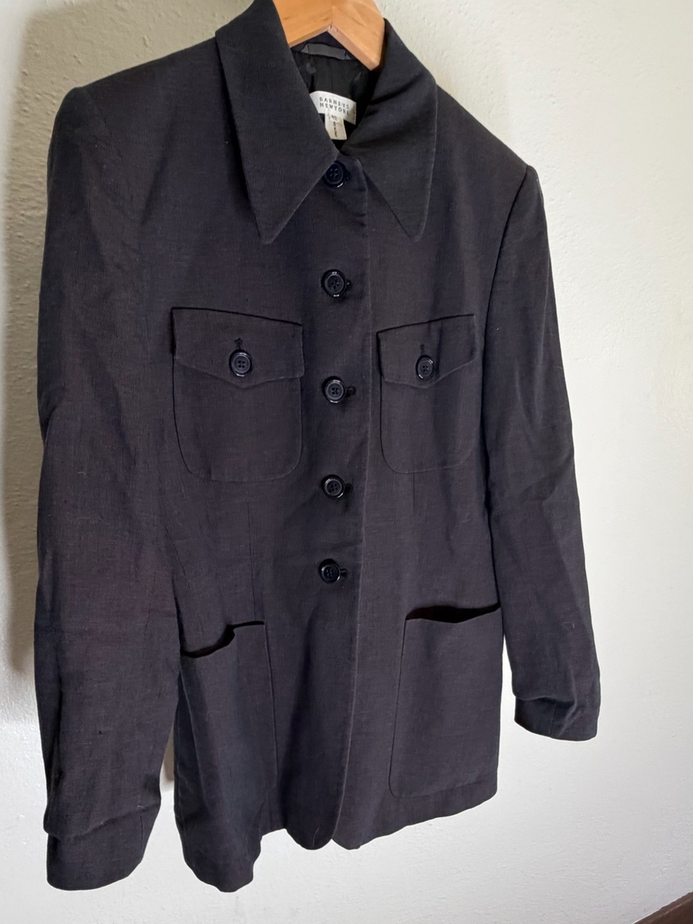 Barneys New York Linen Blend Jacket Dark Gray Button Front Career Size 42